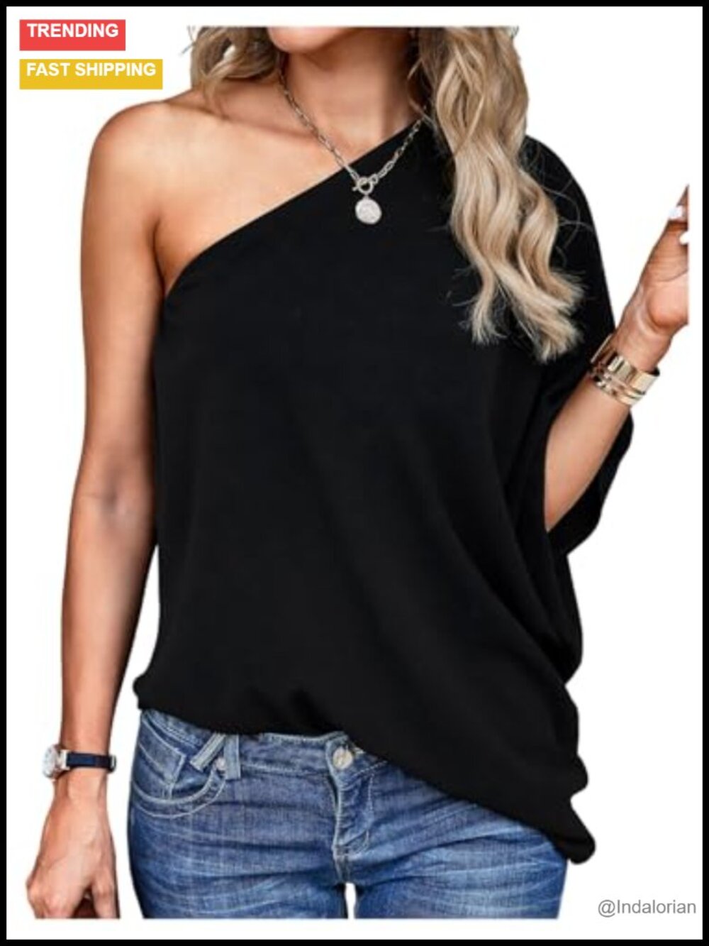 Women's One Shoulder Elegant Blouse Asymmetrical Neck Flowy Shirt